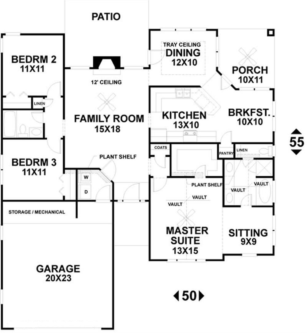 Floor Plan First Story of Bungalow Plan #109-1094
